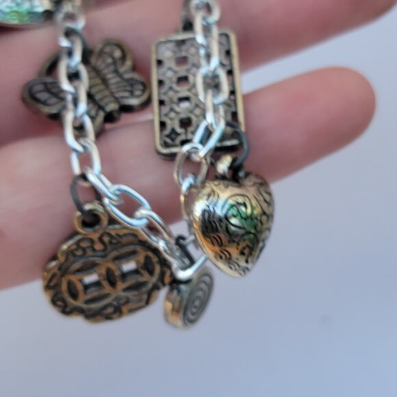 Vintage silver charm bracelet boho tribal butterfly heart eclectic 90s - Picture 4 of 10